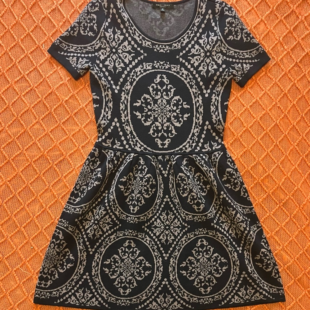 Patterned Navy & Lavender Sweater Dress